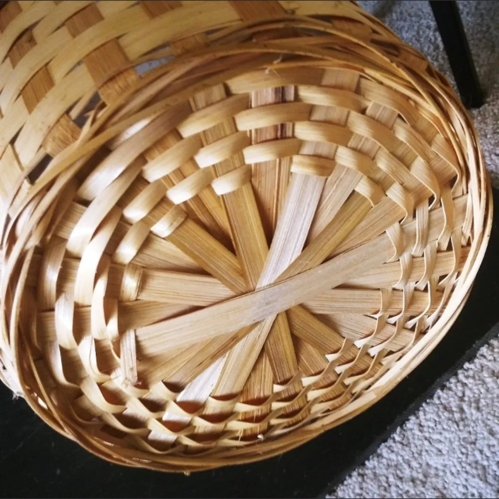 Woven rattan‎ planter basket two tones boho or waste basket trash home decor